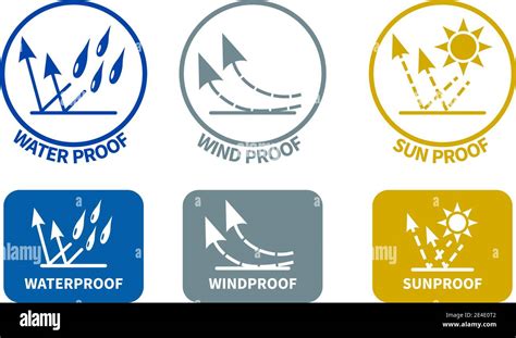 Set of weather resistance icons. Water wind and sun proof signs in ...