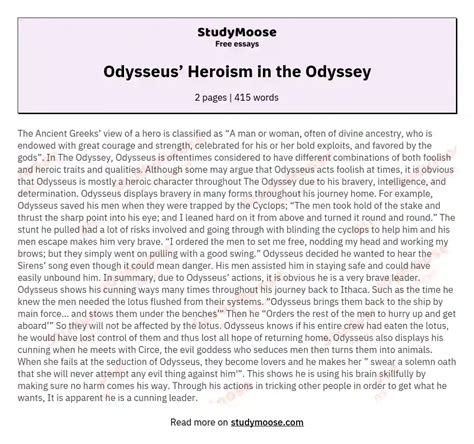 Odysseus’ Heroism in the Odyssey Free Essay Example