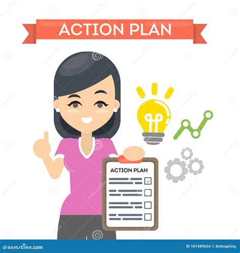 Woman with action plan. stock vector. Illustration of businesswoman ...