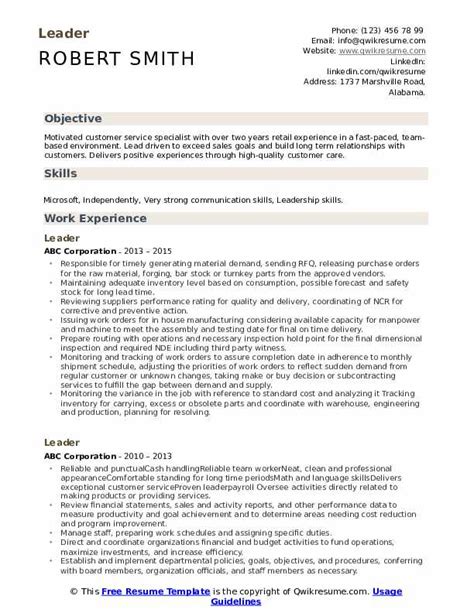 Leader Resume Samples | QwikResume