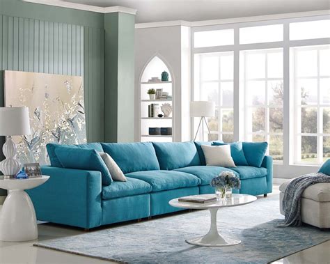 Commix Down Filled Overstuffed 4 Piece Sectional Sofa Set in Teal - Walmart.com - Walmart.com