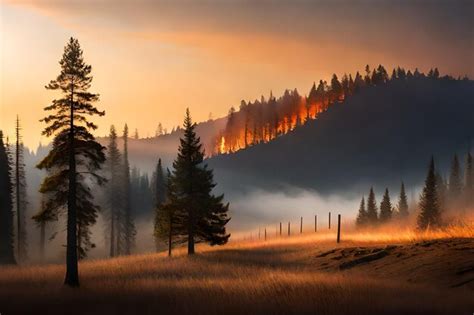 Premium AI Image | sunrise in the mountains with a golden sunset