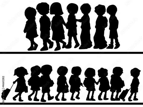 Children Walking Vector Silhouettes Stock Vector | Adobe Stock