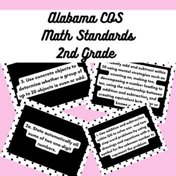 Alabama COS 2nd Grade Math Standards Cards by Mrs Chestnut Teaches