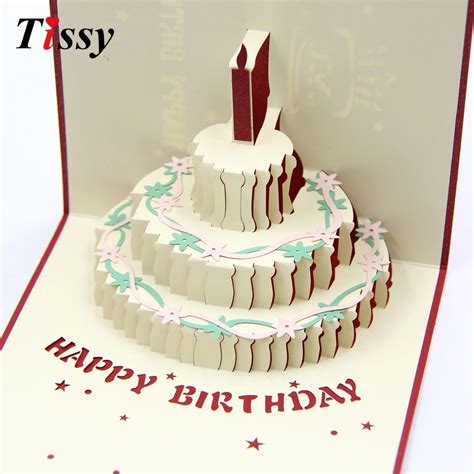 1PC 3D Happy Birthday Cards Birthday Cake Laser Cut Folding Greeting/Invitation Card Birthday ...