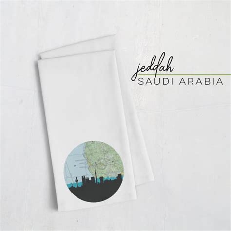 Jeddah, Saudi Arabia city skyline with vintage Jeddah map | wanderlust gifts and home decor