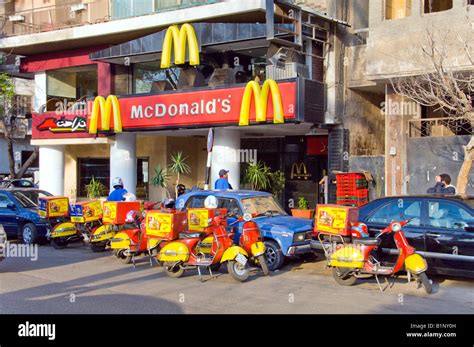 Home delivery scooters at a McDonald s restaurant in Cairo Egypt Stock ...