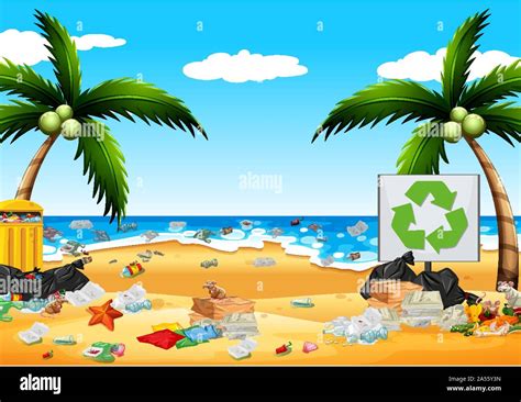 Pollution with plastic bags on the beach illustration Stock Vector ...