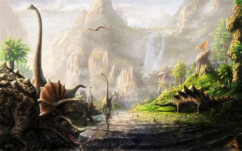 Wallpaper : 1680x1050 px, cliff, dinosaurs, fantasy art, river, Triceratops 1680x1050 - wallup ...