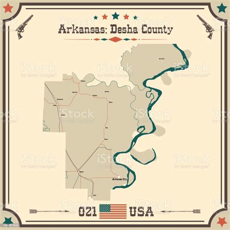 Vintage Map Of Desha County In Arkansas Usa Stock Illustration ...