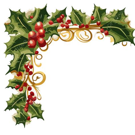 Christmas Garland Border Vector, Sticker Clipart Holly Leaf Corner ...