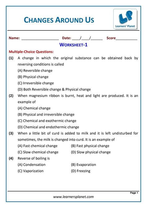 Grade 6 Changes Around Us Worksheet