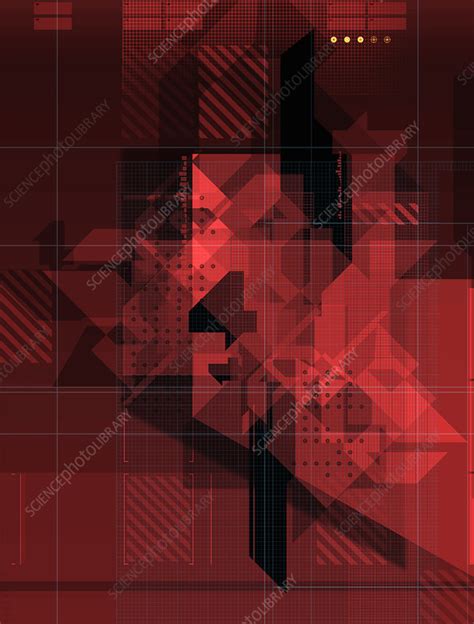 Red geometric pattern, illustration - Stock Image - C039/5056 - Science Photo Library