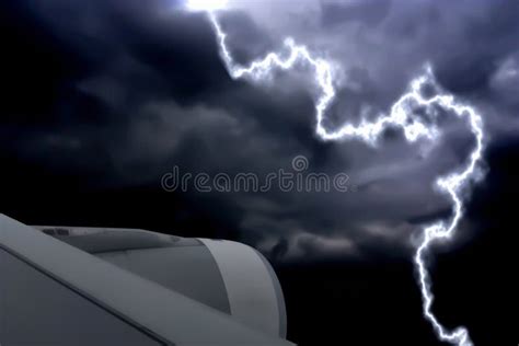 Flying through the Lightning Storm on Bad Weather Day. Stock Image ...