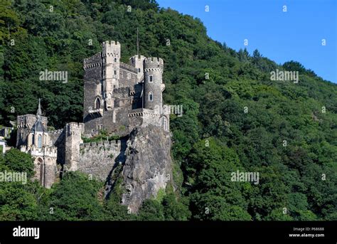 medieval castle on mountainside of the Rhine River Valley in Germany ...