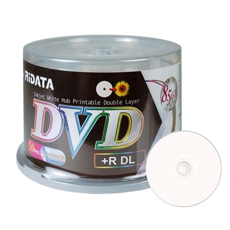 50 Pack Ridata DVD+R DL Dual Layer 8X 8.5GB DVD Plus R Double Layer White Inkjet Hub Printable ...