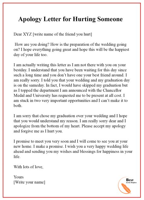 Apology Letter Template for Hurt Feelings - Sample & Examples