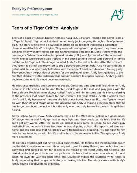 Tears Of A Tiger Critical Analysis Essay Paper Example (500 Words ...