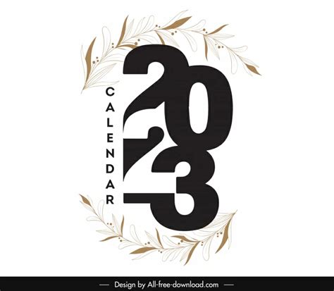 2023 calendar typography template elegant flat black white numbers ...