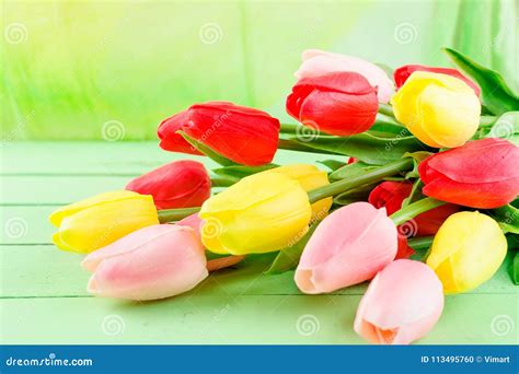 Bouquet of Spring Red, Pink and Yellow Tulips Stock Photo - Image of ...