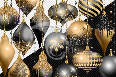 Black and Gold Christmas Ornaments Clipart By Digital Curio | TheHungryJPEG