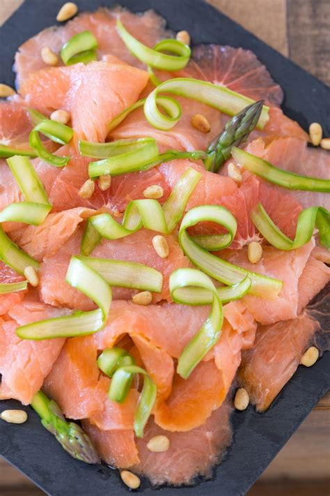 Smoked salmon carpaccio with grapefruit and shaved asparagus - Electric Blue Food - Kitchen ...