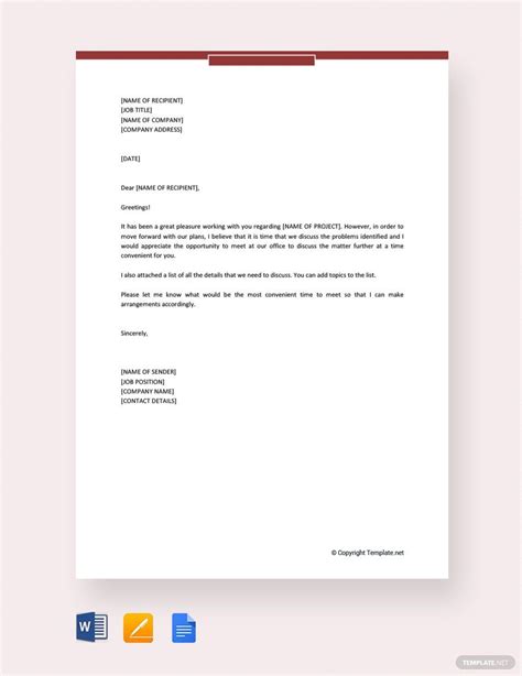 Simple Business Meeting Invitation Letter in Google Docs, Pages, Word ...