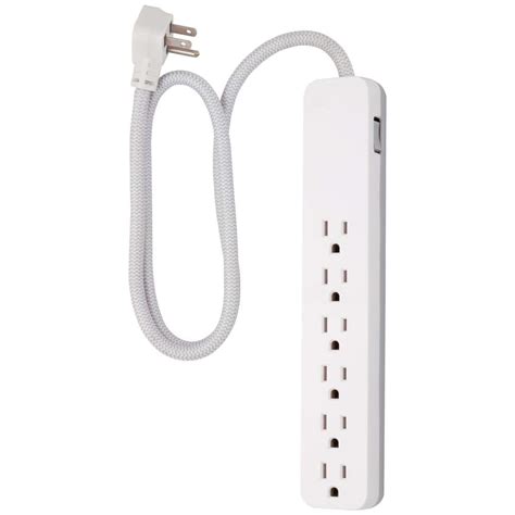 GE 6-Outlet Surge Protector with 3 ft. Braided Cord, White 41352 - The ...