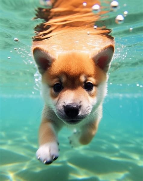 Premium AI Image | Shiba inu swimming in the water