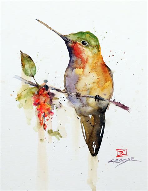 HUMMINGBIRD on BRANCH Watercolor Bird Print by Dean Crouser | Etsy ...