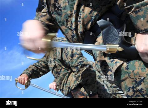 U.S. Marines practice proper sword manual during Corporals Course on Camp Pendleton, Calif., Feb ...