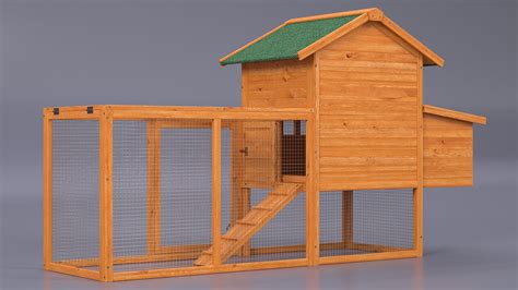 Wooden Small Chicken Coop with Chicken Run Empty 3D Model $39 - .3ds .blend .c4d .fbx .max .ma ...