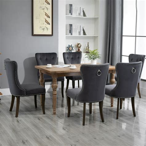 Dining Room Chairs Set of 6, Tufted Upholstered Dining Chairs with ...