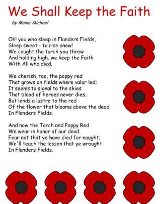 a poem with red poppies on it and the words we shall keep the faith