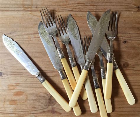 Antique Bone Handled Cutleryantique Fish Knives and Forksset - Etsy UK ...