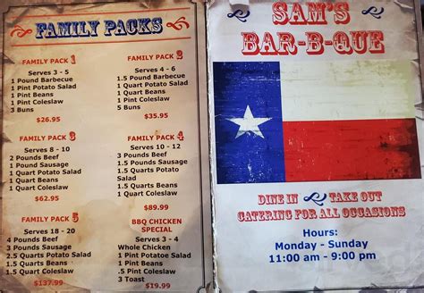 Sam's BBQ menu in Boyd, Texas, USA