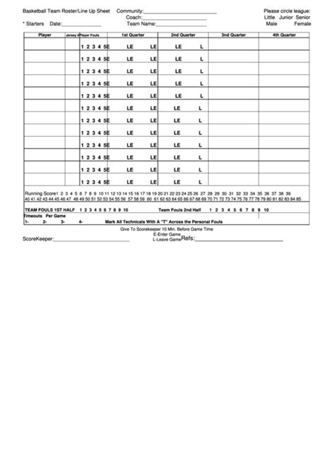 Printable Basketball Roster Template - Printable Word Searches