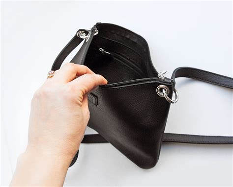 Black Leather Crossbody Bag With Zipper Pocket Black Leather - Etsy