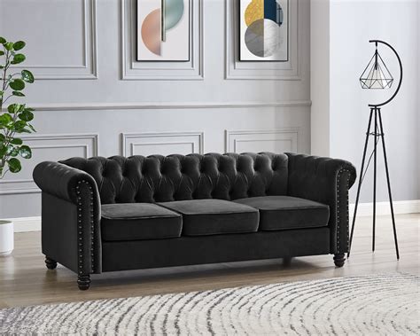 Chesterfield 3 Seater Sofa - Black Velvet | Home Detail UK