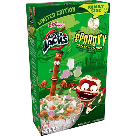 Kellogg's Apple Jacks, Halloween Breakfast Cereal, Original with Spooky Marshmallows, Family ...