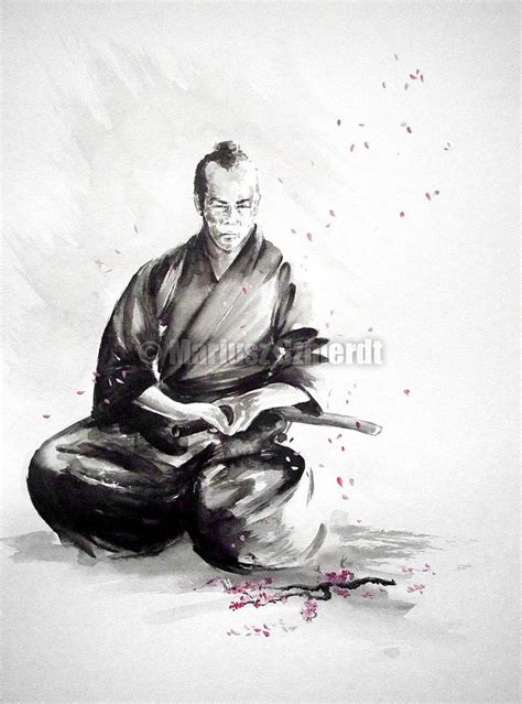 Samurai Art Print, Cherry Blossom Branch Image, Warrior Figurine Poster ...