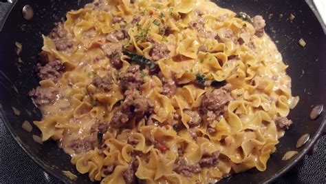 1 skillet recipe! Egg noodles, ground beef with Alfredo sauce – perfect for fast weeknight ...