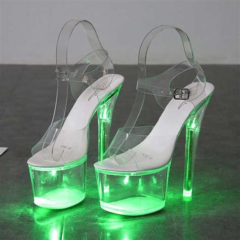 Lib Light Up Italian Heels Peep Toe Ankle Strap Glowing Platform 7 Inch ...