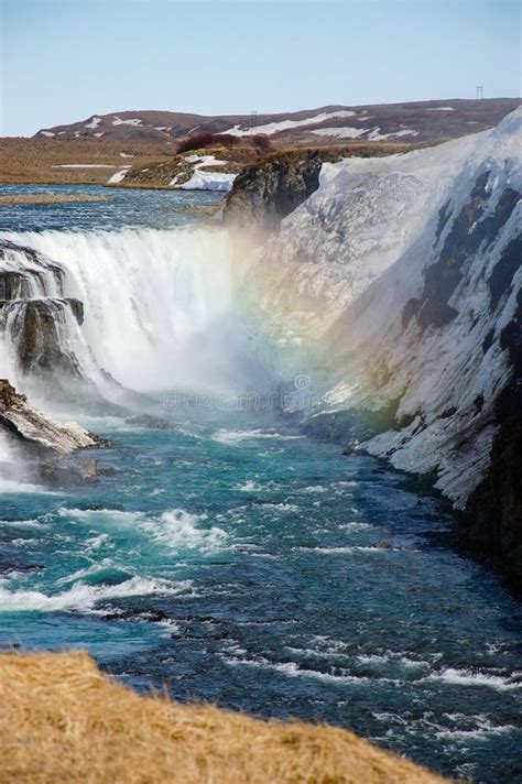 Gullfoss Waterfall, Rainbow, Blue Sky, Iceland Stock Image - Image of ...