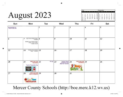 2023-2024 Student Calendar | Mercer County Schools