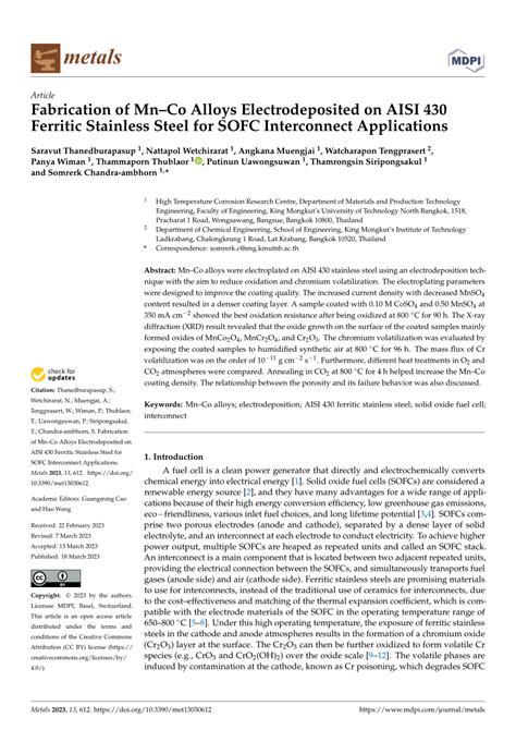 (PDF) Fabrication of Mn–Co Alloys Electrodeposited on AISI 430 Ferritic ...