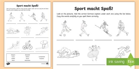 List of sports in the German language - Sports Worksheet