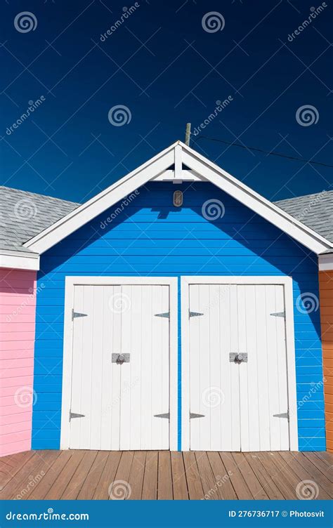 Blue Beach Hut Building in Summer. Photo of Beach Hut in Summer. Beach Hut in Summer Vacation ...