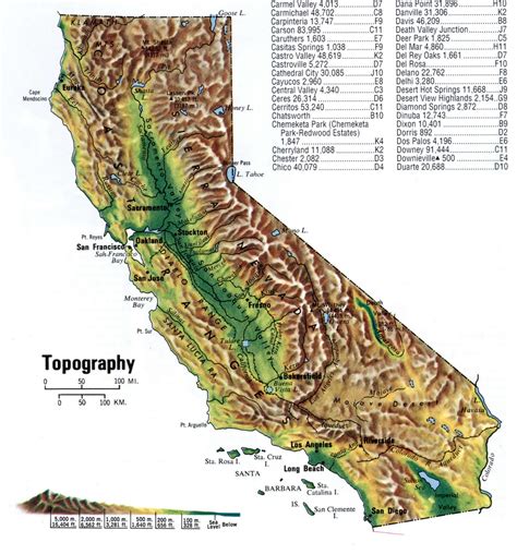 California Topographic Map Elevations - Printable Maps