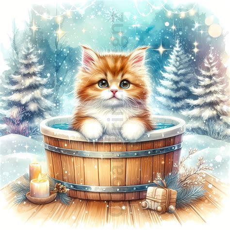 Cute Winter Cat Breeds Clipart Bundle, Festive Watercolor Clip Art ...